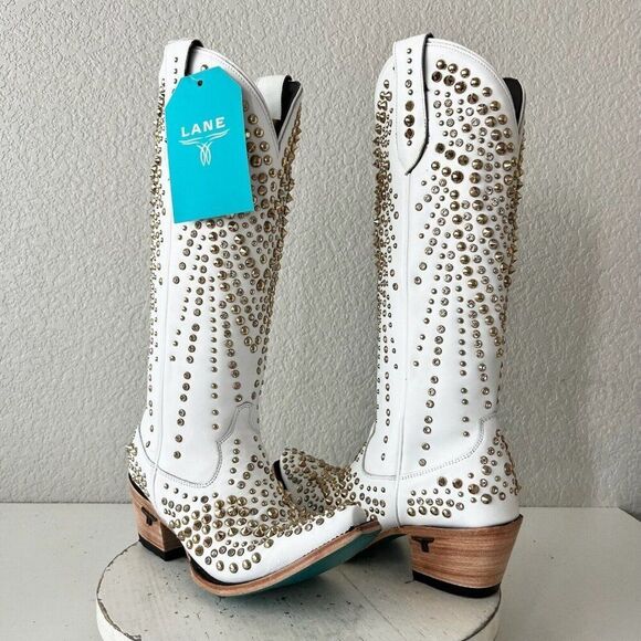Lane Boots Shoes - Lane DOLLY White Cowboy Boots Womens 7.5 Gold Bling Western Wedding Bridal Tall